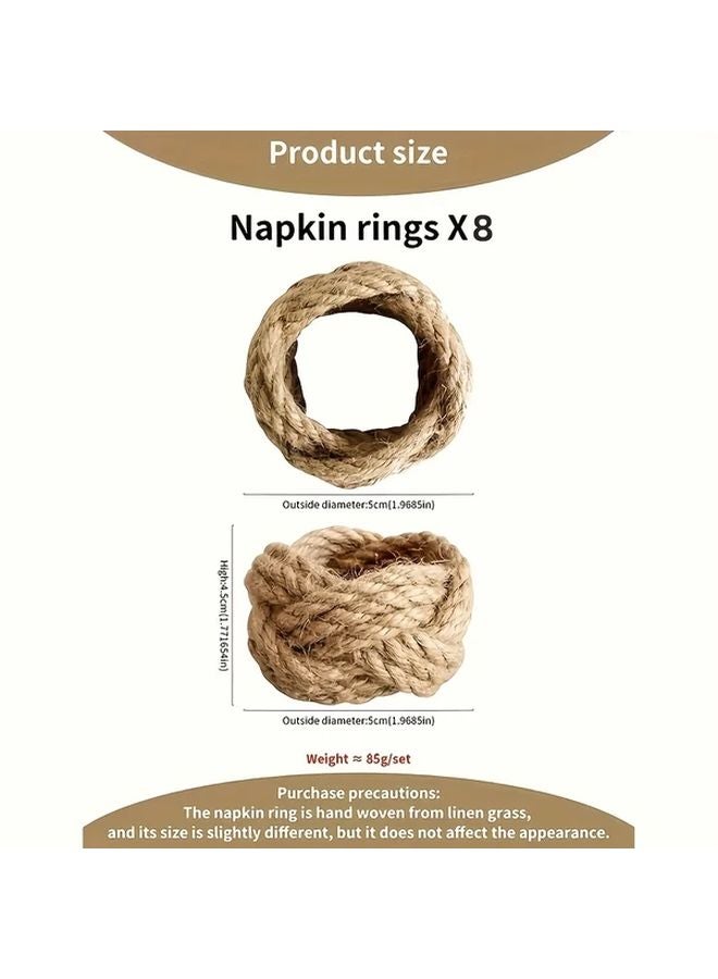 8 قطع من حلقات المناديل المنسوجة يدويًا من الكتان على شكل زهور، مجموعة ديكور طاولة بأسلوب المحيط - Image 2